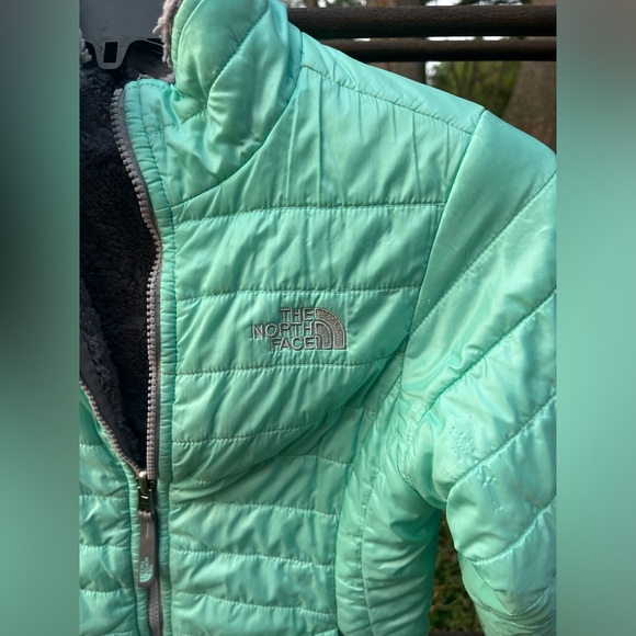 North Face Girls 8-10 Jacket Coat Gray Plush Fleece/Aqua Zipper & Pockets - Picture 14 of 15